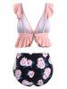 Plus Size Plunge Ruffle Floral Print Tankini Swimwear -  