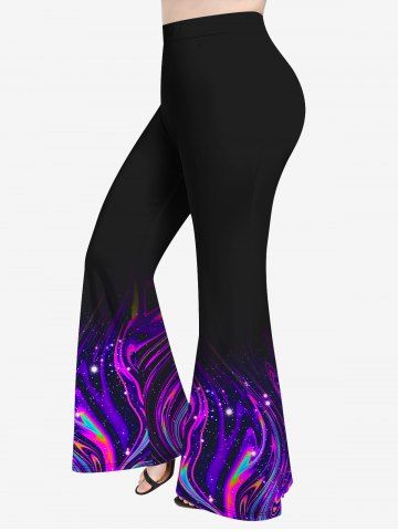 Plus Size 3D Glitter Swirl Print Flare Pants - PURPLE - M | US 10