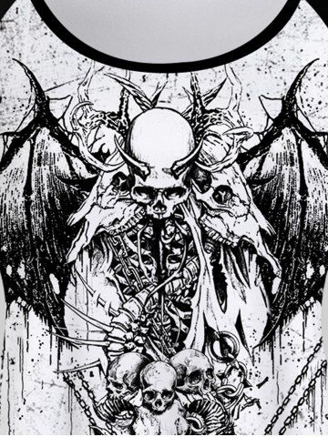 Gothic Skulls Chain Wing Print Raglan Shoulder Short Sleeve T-Shirt