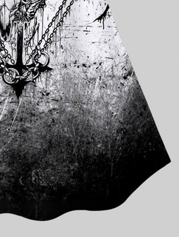 Gothic Skulls Chain Wing Print Raglan Shoulder Short Sleeve T-Shirt