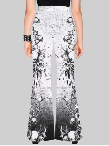 Gothic Skulls Print Flare Pants