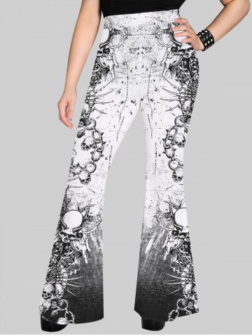 Gothic Skulls Print Flare Pants