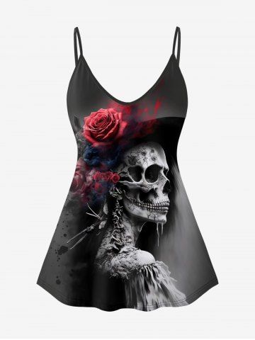 Gothic Skull Rose Print Cami Top (Adjustable Shoulder Strap)