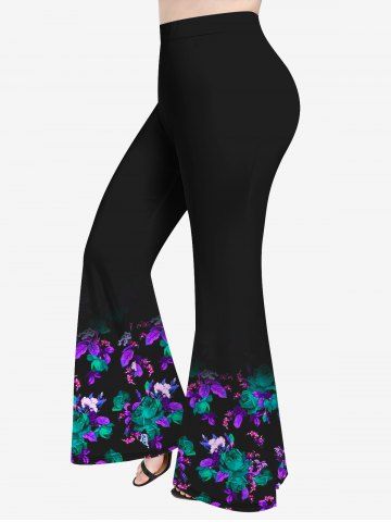 Plus Size Flower Print Flare Pants