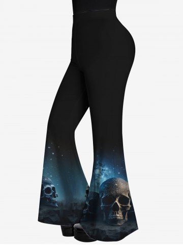 Gothic Skull Glitter Printed Flare Pants - BLACK - M | US 10