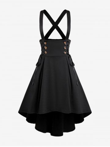 Plus Size Lace-up Buttons High Low Suspenders Skirt