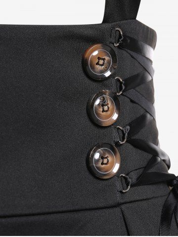 Gothic Plus Size Lace-up Buttons High Low Suspenders Skirt