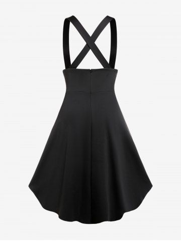 Gothic Plus Size Lace-up Buttons High Low Suspenders Skirt