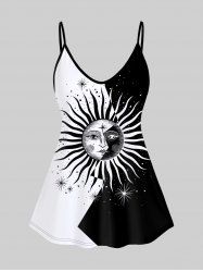 Plus Size Colorblock Sun Glitter Print Cami Top (Adjustable Shoulder Strap) -  