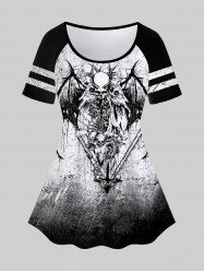 Gothic Skulls Chain Wing Print Raglan Shoulder Short Sleeve T-Shirt -  