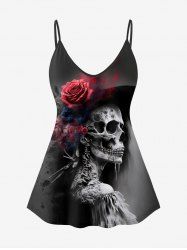 Haut Gothique à Bretelles Réglables Imprimé Rose et Crâne (Bandoulière) - Noir L | US 12