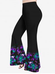 Plus Size Flower Print Flare Pants -  
