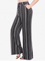 Plus Size Drawstring Striped Wide Leg Pants -  