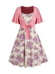 Plus Size Flower Spaghetti Strap High Waisted A Line Midi Dress And Tied Front Cropped Top Set -  