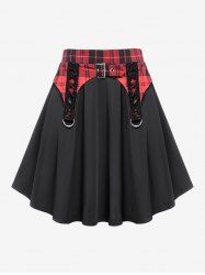 Plus Size Buckle Lace Up Plaid Skirt -  