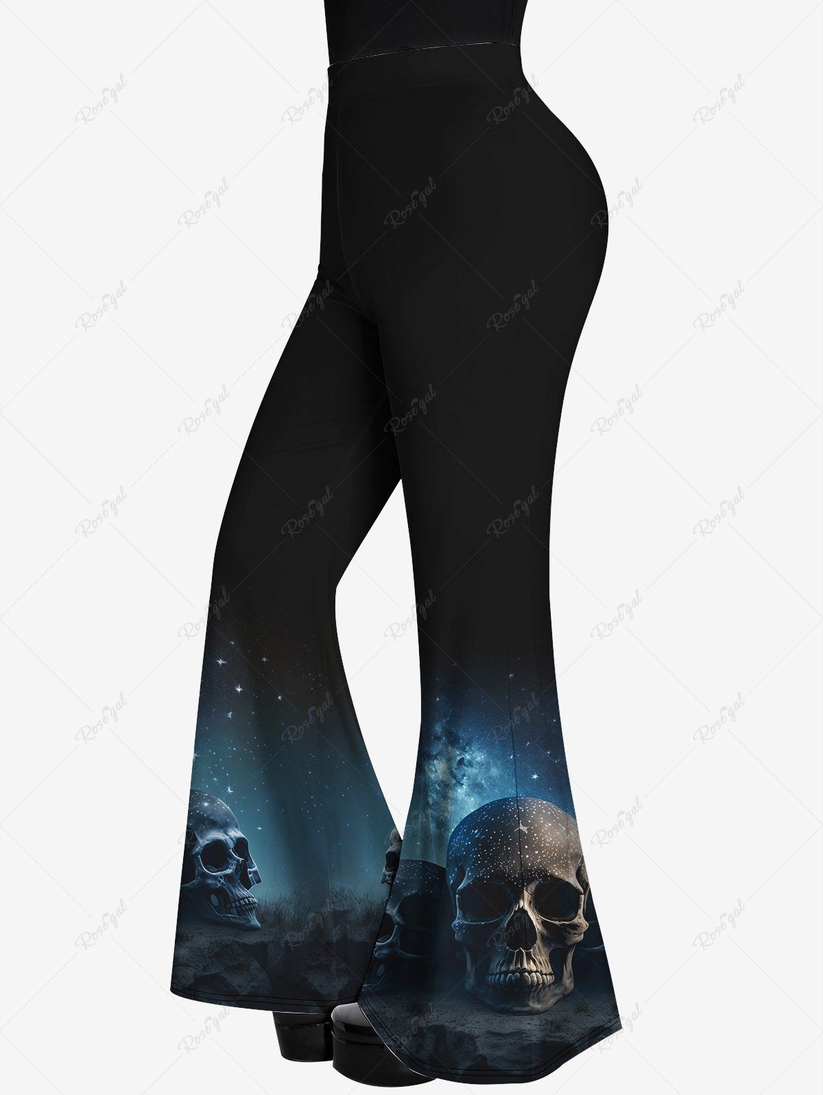 New Gothic Skull Glitter Printed Flare Pants  
