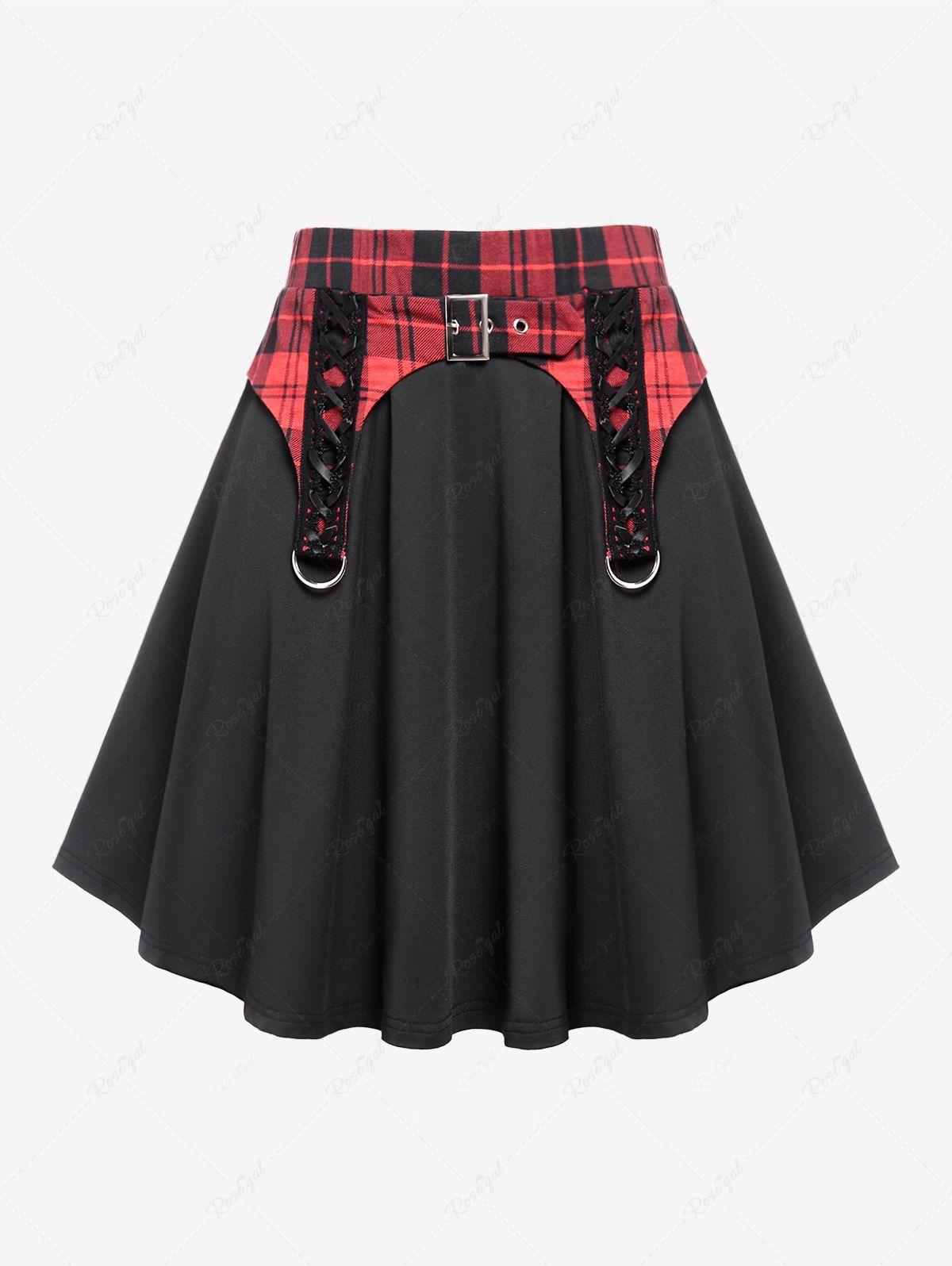 Shop Plus Size Buckle Lace Up Plaid Skirt  