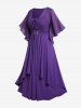 Plus Size Lace Up Buckle Grommet Layered Butterfly Sleeve Dress -  
