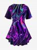 Plus Size 3D Glitter Swirl Print Crisscross Short Sleeve T-Shirt -  