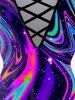 Plus Size 3D Glitter Swirl Print Crisscross Short Sleeve T-Shirt -  