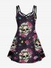 Gothic Skull Flower Leaves Print Crisscross Cami Dress -  