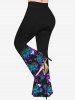 Plus Size Flower Print Flare Pants -  