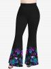 Plus Size Flower Print Flare Pants -  