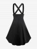 Gothic Plus Size Lace-up Buttons High Low Suspenders Skirt -  