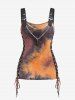 Plus Size Tie Dye Lace Up Buckles Chain Tank Top -  