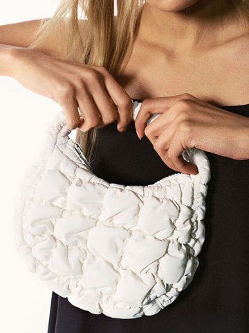Quilted Puffer Ruched Cloud Shoulder Bag - MILK WHITE