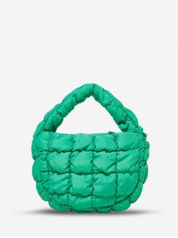 Quilted Puffer Ruched Cloud Shoulder Bag - CLOVER GREEN