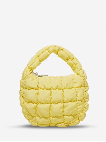 Quilted Puffer Ruched Cloud Shoulder Bag - YELLOW