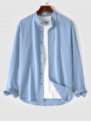 Chemise de Base Texturée en Coton et en Lin à Manches Longues - Bleu clair XL