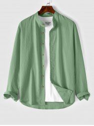 Chemise de Base Texturée en Coton et en Lin à Manches Longues - Vert clair XXL