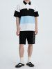 Ladder Colorblock Polo Collared Button Front T-shirt -  