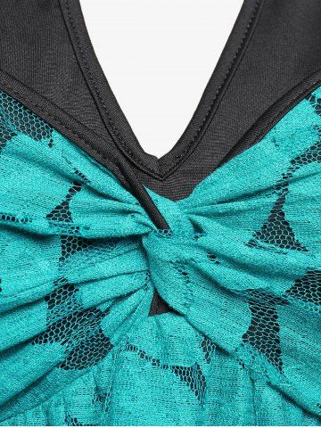 Plus Size Chain Panel Twisted Double Layered Lace Dress