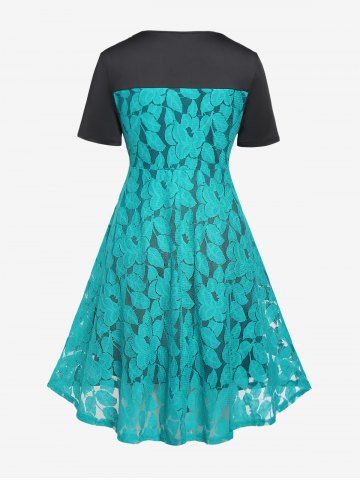 Plus Size Chain Panel Twisted Double Layered Lace Dress