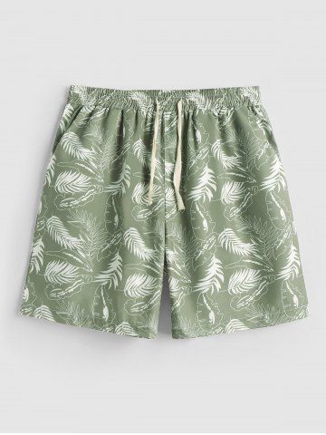 Tropical Leaves Printed Drawstring Vacation Shorts