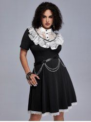 Gothic Contrast Lace Panel Retro Fit and Flare Dress -  