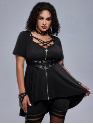 Gothic Caged Cutout Strappy Grommets Zip Front Top -  