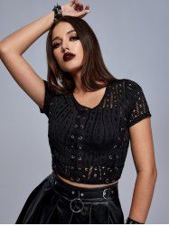 Gothic Lace-up Hollow Out Cropped Top -  