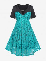 Plus Size Chain Panel Twisted Double Layered Lace Dress -  