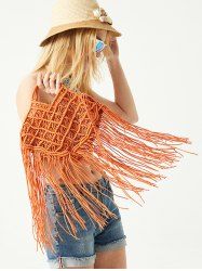 Hollow Out Handmade Braided Tassel Design Beach Tote Bag -  