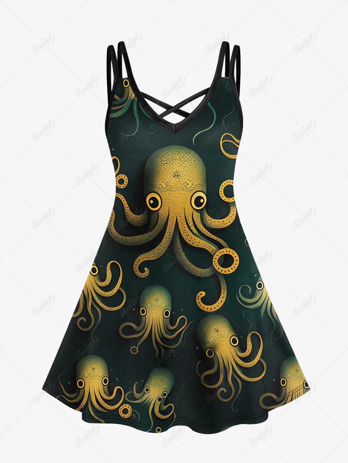 Discount Gothic Octopus Print Crisscross Cami Dress  