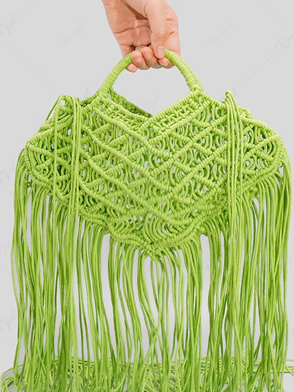 Shops Hollow Out Handmade Braided Tassel Design Beach Tote Bag  