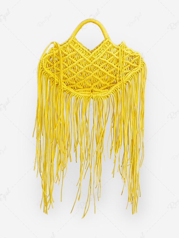 Outfits Hollow Out Handmade Braided Tassel Design Beach Tote Bag  