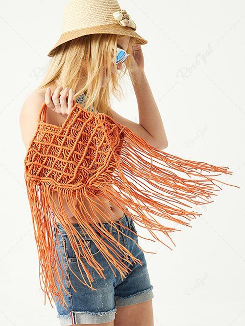 New Hollow Out Handmade Braided Tassel Design Beach Tote Bag  