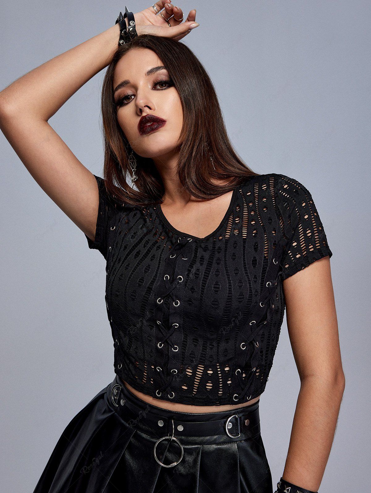 Chic Gothic Lace-up Hollow Out Cropped Top  