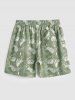 Tropical Leaves Printed Drawstring Vacation Shorts -  