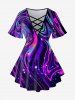 Plus Size 3D Glitter Figure Printed Crisscross T-Shirt and Flare Pants Disco Outfit -  